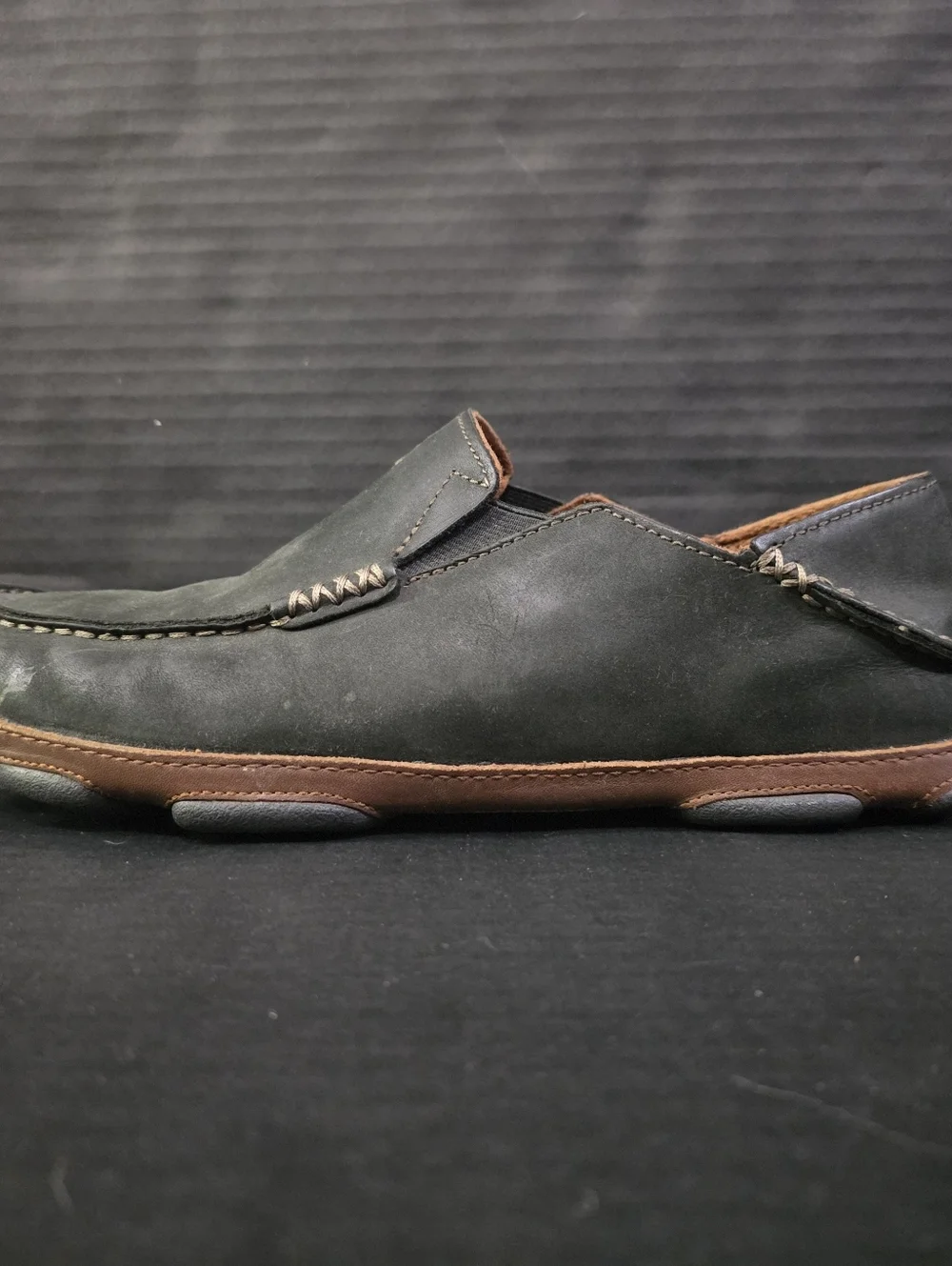 Olukai Mens Black & Toffee Moloa Leather Slip On Shoes 10128 Size 9